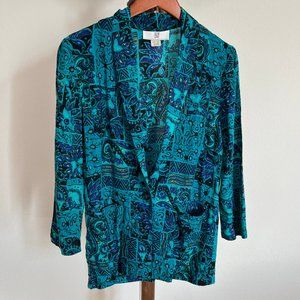 Vintage PS Illustrations Size P Abstract Print Single-Button Shawl Collar Jacket